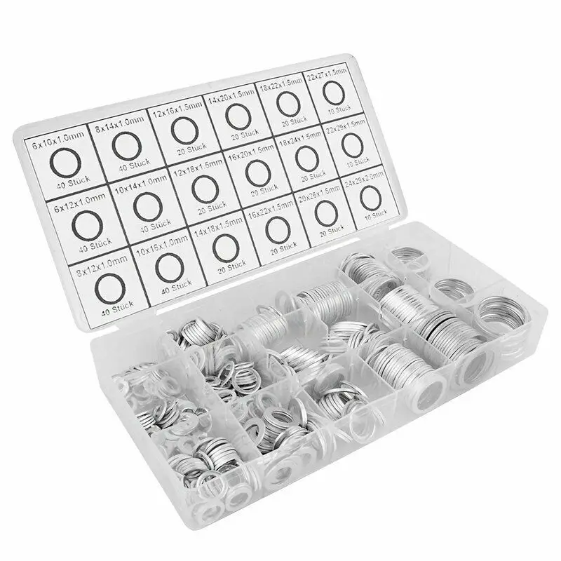 450pcs Universal Aluminum Seal Gasket O-Ring Set Muti-function O-Ring Set 6/8/10/12/14/16/18/20/22/24mm For Cars