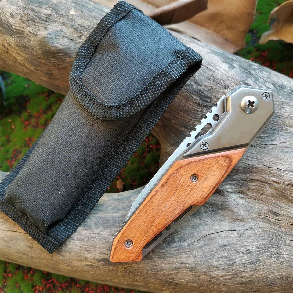 Anti Slip Wooden Handle Folding Tactical Knife
