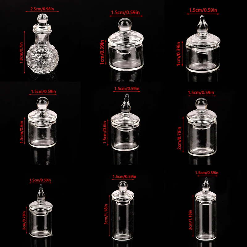 1Pc 1:12 Dollhouse Miniature Clear Glass Jar Candy Bean Storage Bottle Tiny Jar With Cover DollHouse Kitchen Decor Accessories 6