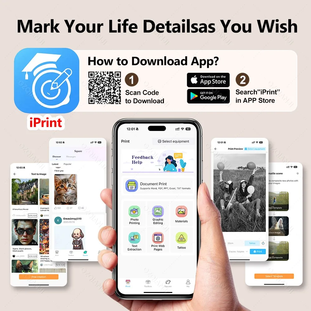 Bluetooth A4 Portable Printer with 50pcs Thermal Paper, Lightweight And Compact Thermal Printer For Travel, Home, Office Use