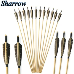 Flechas de madera Natural para tiro con arco, 6/12/20 unidades, 8mm, 31 pulgadas, con pluma de pavo negro, con punta de flecha de caza o no arcos