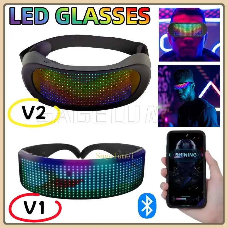 새로운 미래 지향적 인 V1 V2 블루투스 DIY Led 안경 할로윈 바 다이나믹..