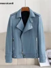 Mauroicardi Spring Autumn Short Blue Black Pu Leather Motorcycle Biker Jacket Men Long Sleeve Zipper Plus Size Outerwear 4xl 5xl 1