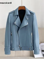 Mauroicardi Spring Autumn Short Blue Black Pu Leather Motorcycle Biker Jacket Men Long Sleeve Zipper Plus Size Outerwear 4xl 5xl 1