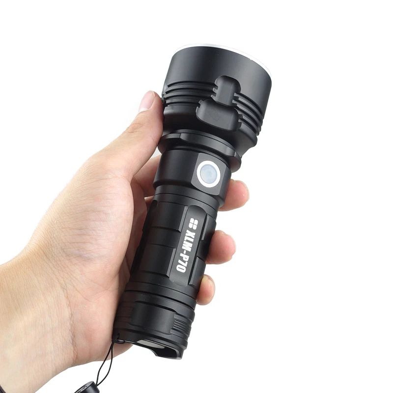 강력한 LED 충전식 전술 손전등, Xhp70 토치 플래시 라이트, P70 방수 USB, 높은 루멘, 핫 세일
