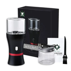 Compact USB - Rechargeable Electric Herb Grinder with 6 Blades and 50ml Glass Jar (Black)
