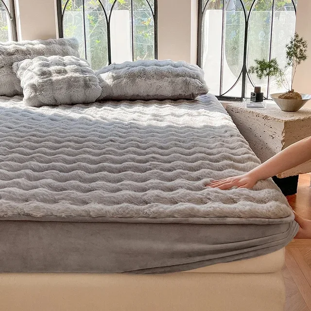 Drap de lit en peluche de lapin toscan de classe A, housse de lit épaisse en peluche de lapin à bulles antidérapante, chaude, nouvelle collection 2025 2