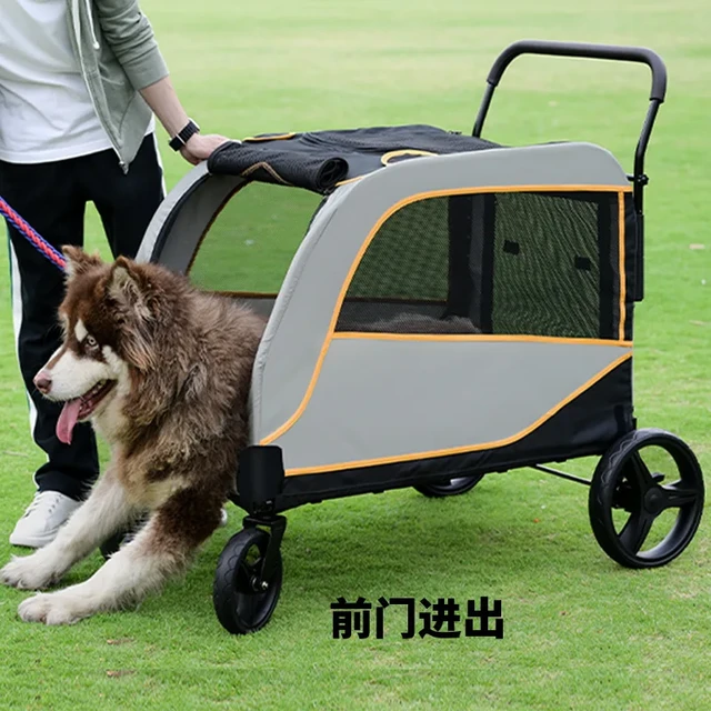 Carrito de 4 ruedas para mascotas, carrito plegable delantero y trasero  para perros medianos y grandes, artículos para discapacitados