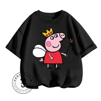 New Peppa Pig Animated Cartoon Character Print Design for Children Ages 3-14 O-neck Breathable and Soft Short-sleeved T-shirt 2