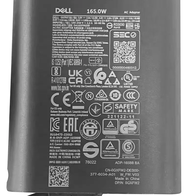 Original Dell Laptop Charger 165W Watt USB Type C GAN AC Power