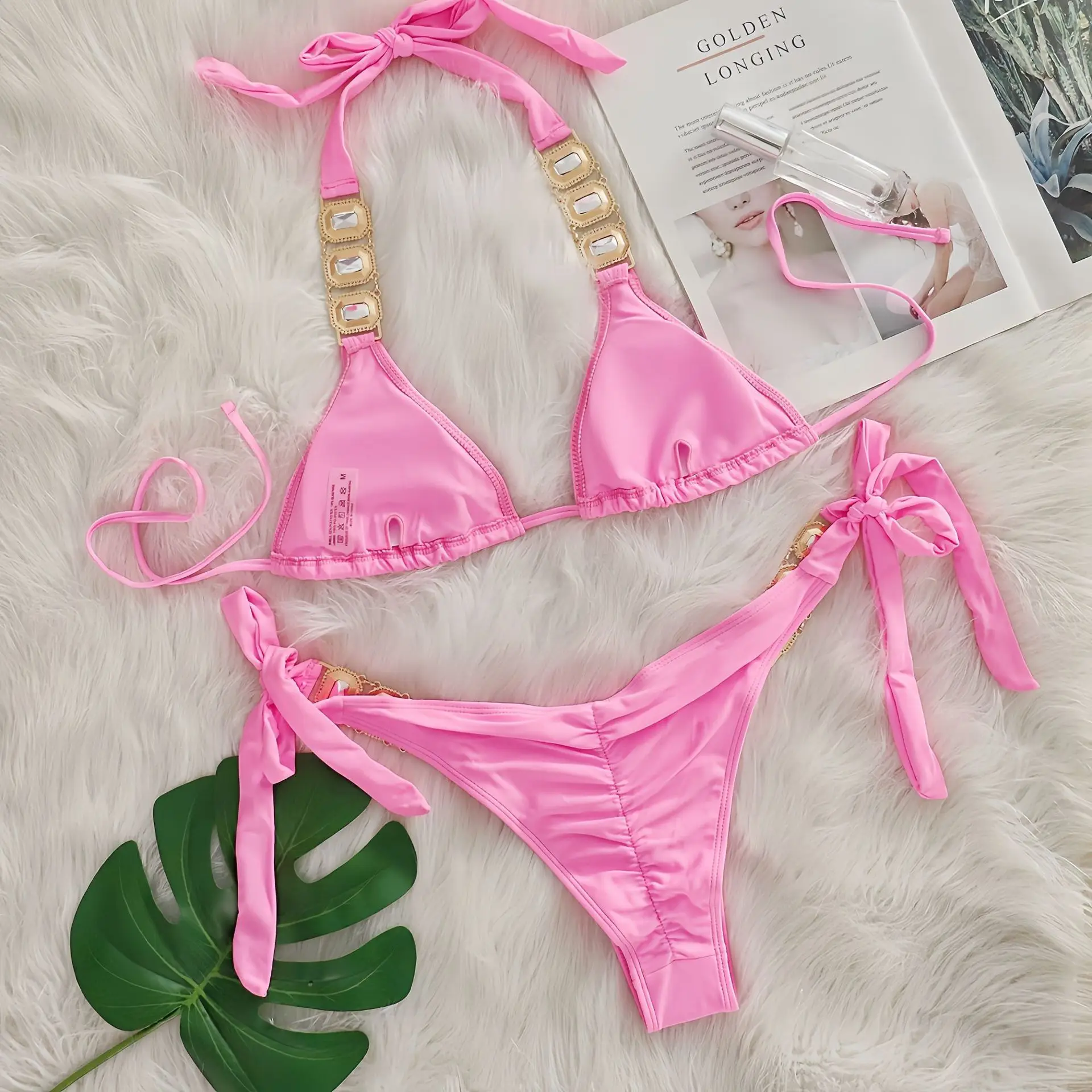 Rhinestone String Bikini - Womens Sexy 2 Piece Swimsuit for Beach Vacation