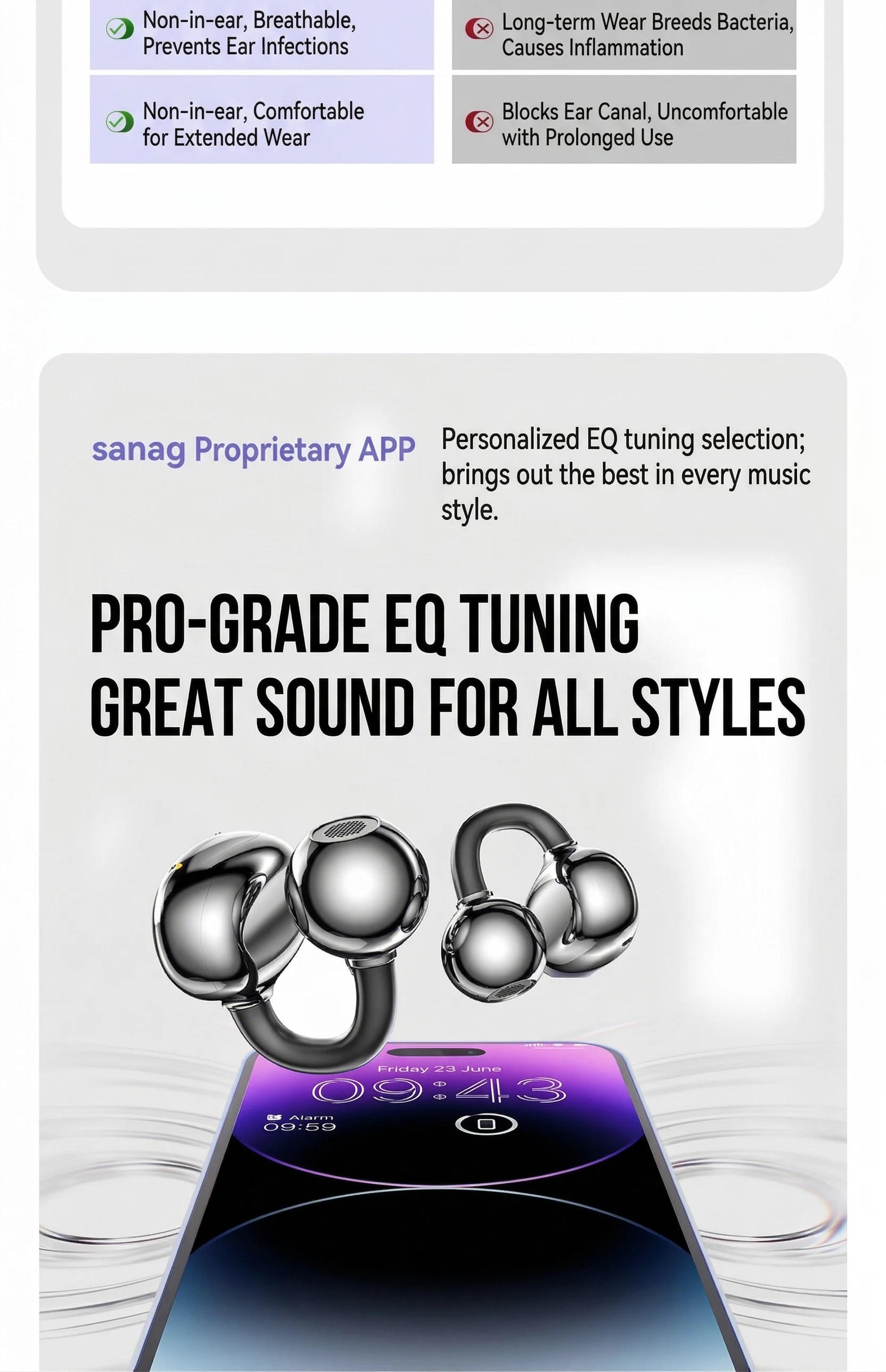 Orone Cp1 Open Ear Wireless Earbuds Bluetooth Clip On Sports Headphones_voghion.com