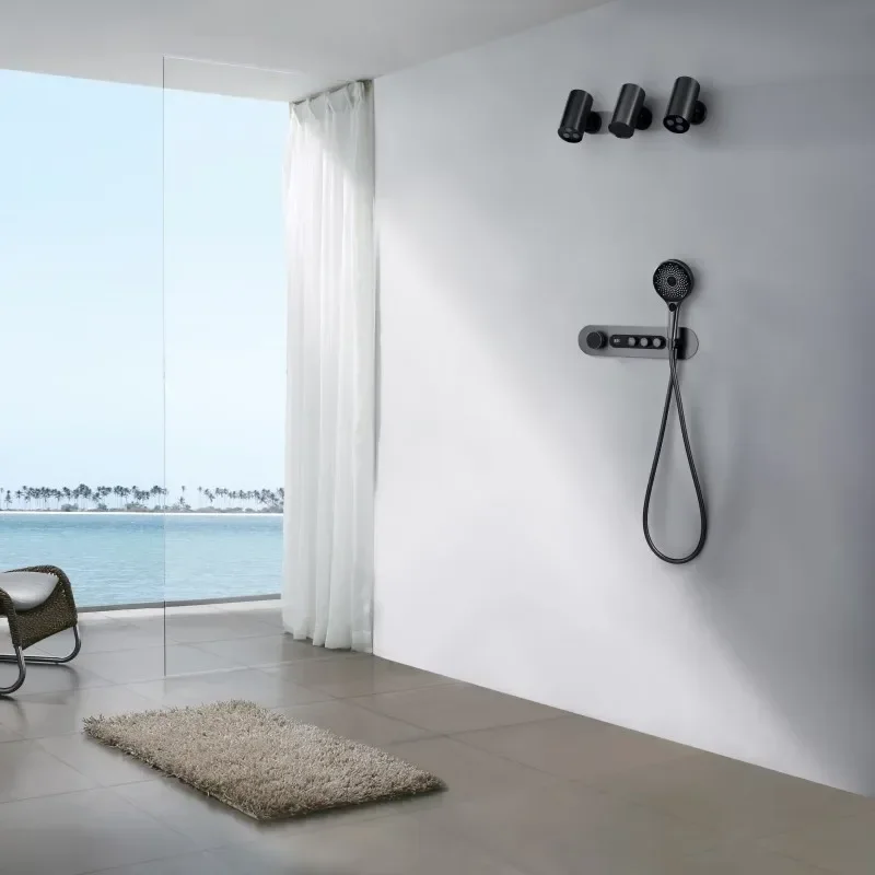Thermostatic Digital Display Shower Set Big Rainfall Shower Mixer Faucet Bathtub Stand Kit Luxury Constant