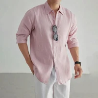 Hommes décontracté mode chemise à manches longues 100% lin coton T-shirts noir hauts blancs vêtements grande taille classique Baggy chemises hommes 2