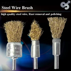 Brass Copper 6mm Shank Electric Steel Wire Wheel Brushes Cup Rust Removal Rotary Tool Grinder for Engraver Abrasive Materials