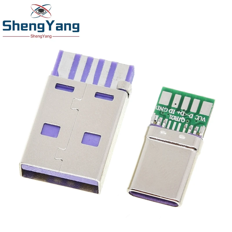 USB diy kit TZT 1Set Fast Charge Type-C USB 65W 5A Male Connector Welding With 5Pin PCB + Type A Male 6 Pin USB DIY OTG Data Charge DIY KIT