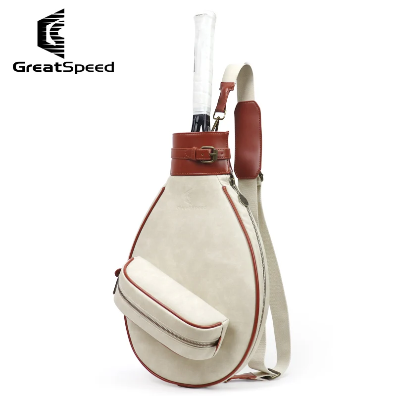 Greatspeed Retro Leather Backpack Tennis Bag Badminton 2-Rackets Tennis Handbag Outdoor Tennis Racket Bag Sports Single Shoulder 3