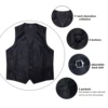 Men's Black Solid Paisley Suit Vest with Necktie Bow Tie Handkerchief Cufflinks Formal Waistcoat for Wedding Prom Tuxedo 5