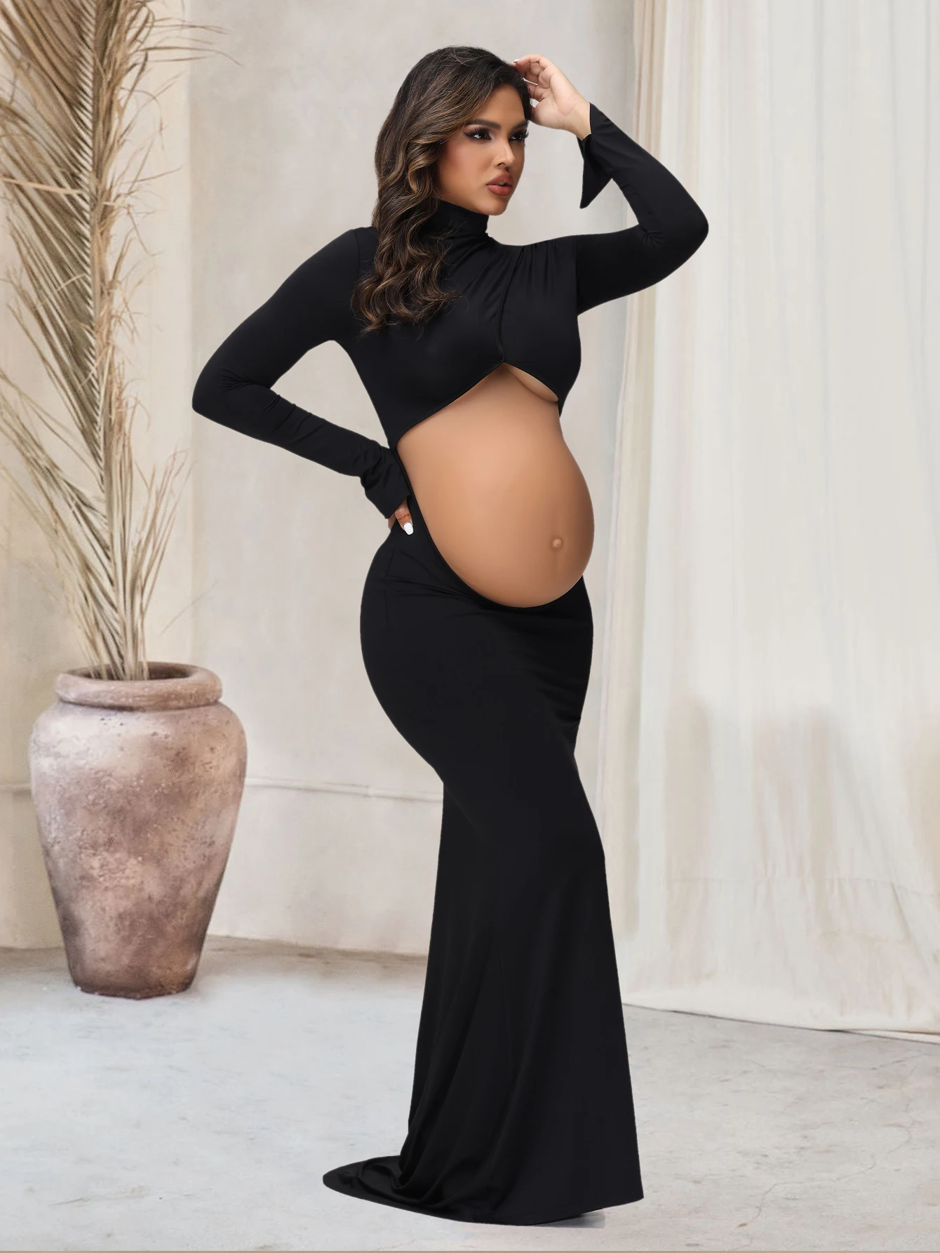 Pregnancy Dress Photography Props Maxi Gown Turtleneck Full Sleeve Cut Out Belly Bodycon Maternity PhotoShoot For Baby Shower 5 S0873007e9ffe443e9dbcdaa5af4369cd6