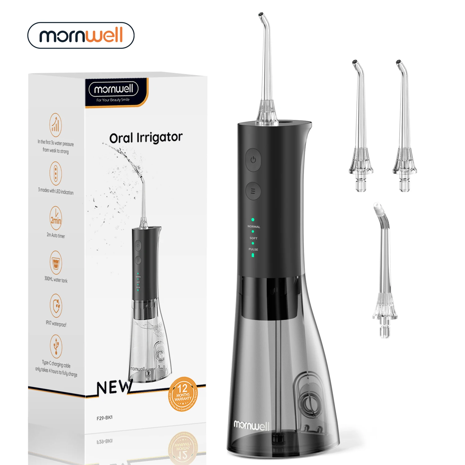 Oral Irrigator F29 Portable Dental Water Flosser USB Rechargeable 300ML Tank Waterproof