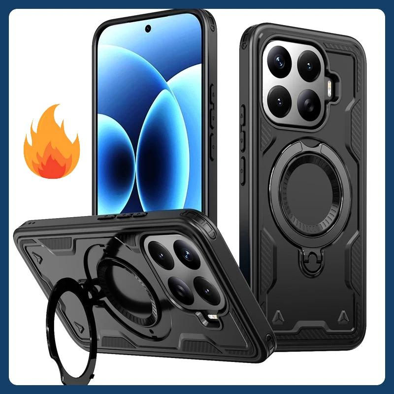 Magnetic Shockproof Hard PC + Soft TPU Phone Case with Rotating Ring Bracket