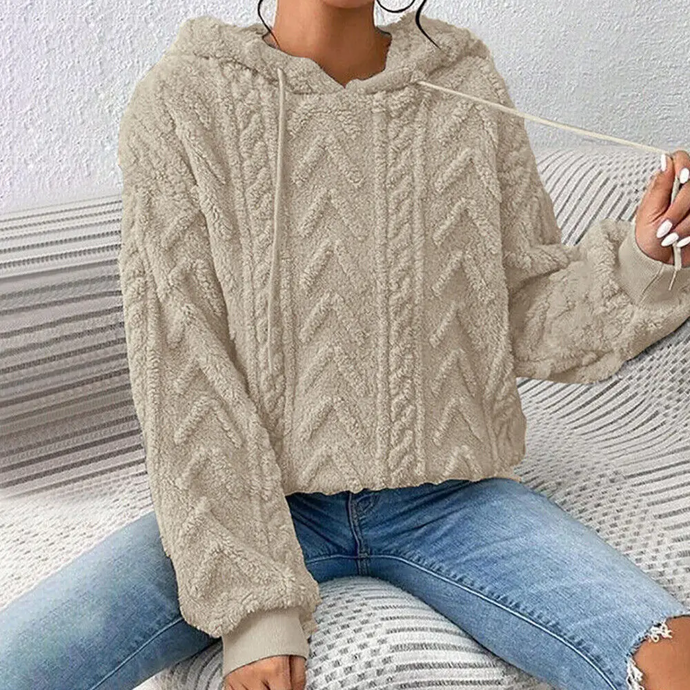 Hoodies For Women Solid Color Fleece Sport Pullover Cozy Oversized Pockets Hooded Sweatshirt