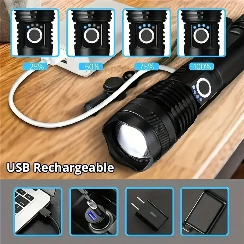 Description Picture 4 of item10000LM 30W Portable LED Flashlights USB Rechargeable Light High Power Tactical Modes Torch Waterproof Outdoor Camping Emergency