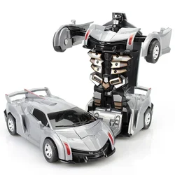 Transforming Robot Car Toy for Kids - Automatic Deformation Diecast Gift (L grey)