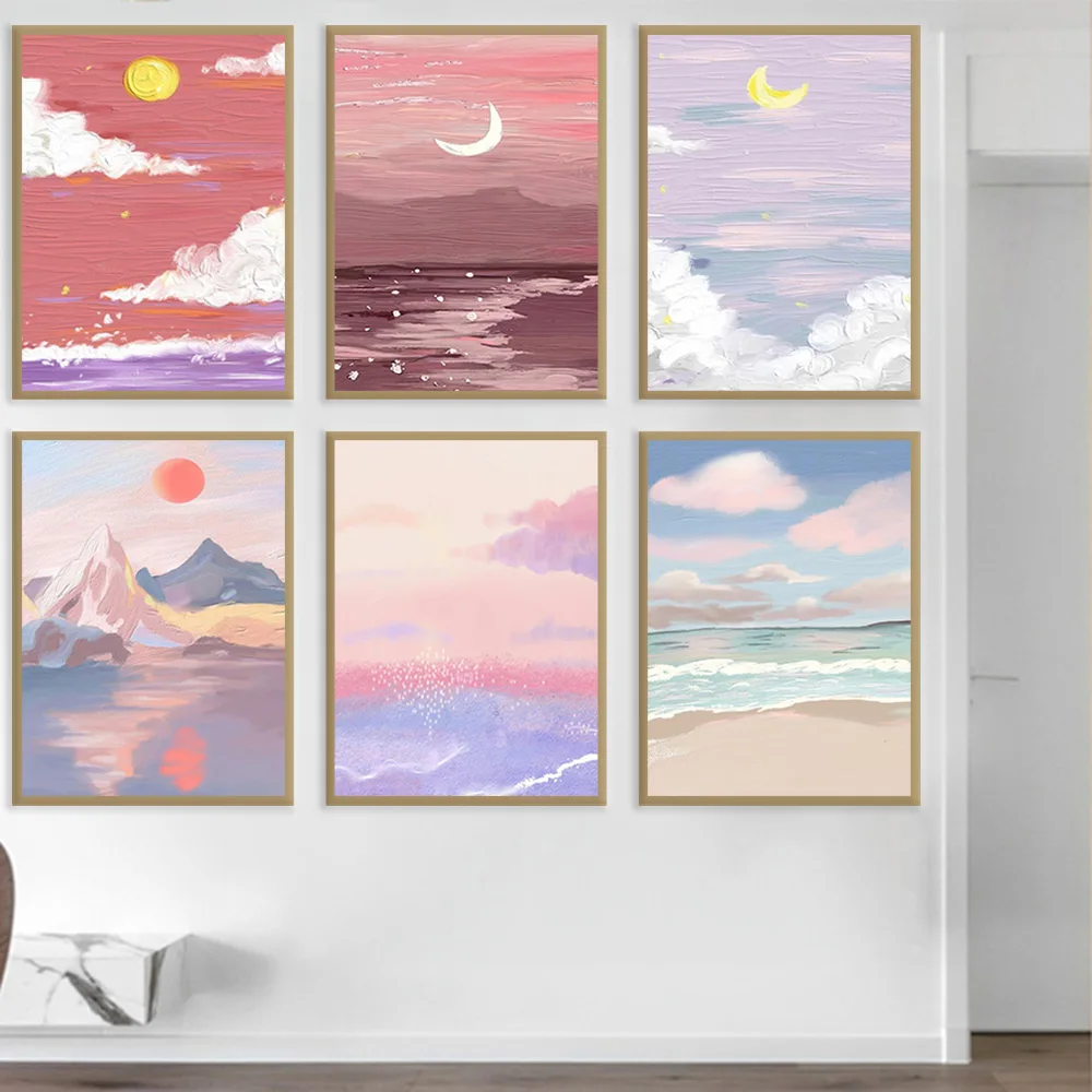 

Abstract Art Watercolor Gouache Form Beach Snow Mountain Sun Moon Flower Canvas Painting Wall Art Poster Prints Room Decor Mural