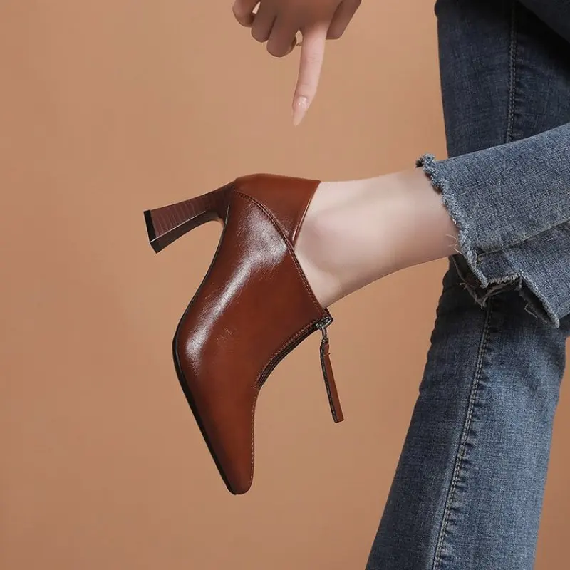 2024 NEW comfort British style Women Fashion Sweet High Quality Side Zipper Short Ankle Boots Lady Brand Design Boot High heels