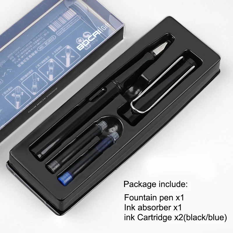 럭셔리 프로스트 컬러 만년필, EF 0.38mm, 매트 블랙 비즈니스 사무실 학교 용품, 필기용 잉크 카트리지가 있는 티타늄