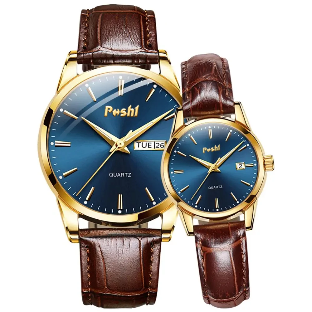 POSHI Couple Watch Waterproof Quartz Wristwatch Women And Men Watches Fashion Leather Strap Lover's Watches Gift