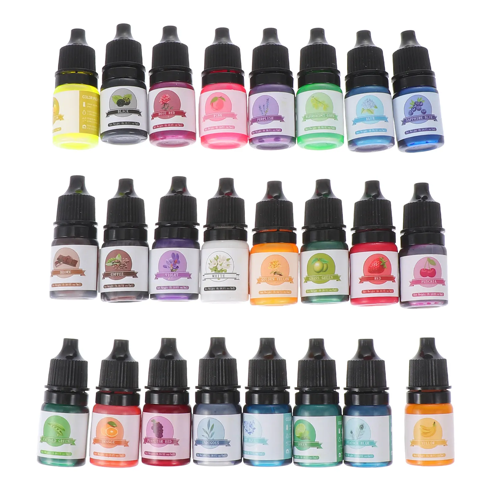 24Pcs 5Ml 무독성 액체 수지 염료 착색제 세트 DIY 에폭시 프로젝트 네일 아트 폴리머 클레이 쥬얼리 만들기 공예 장식