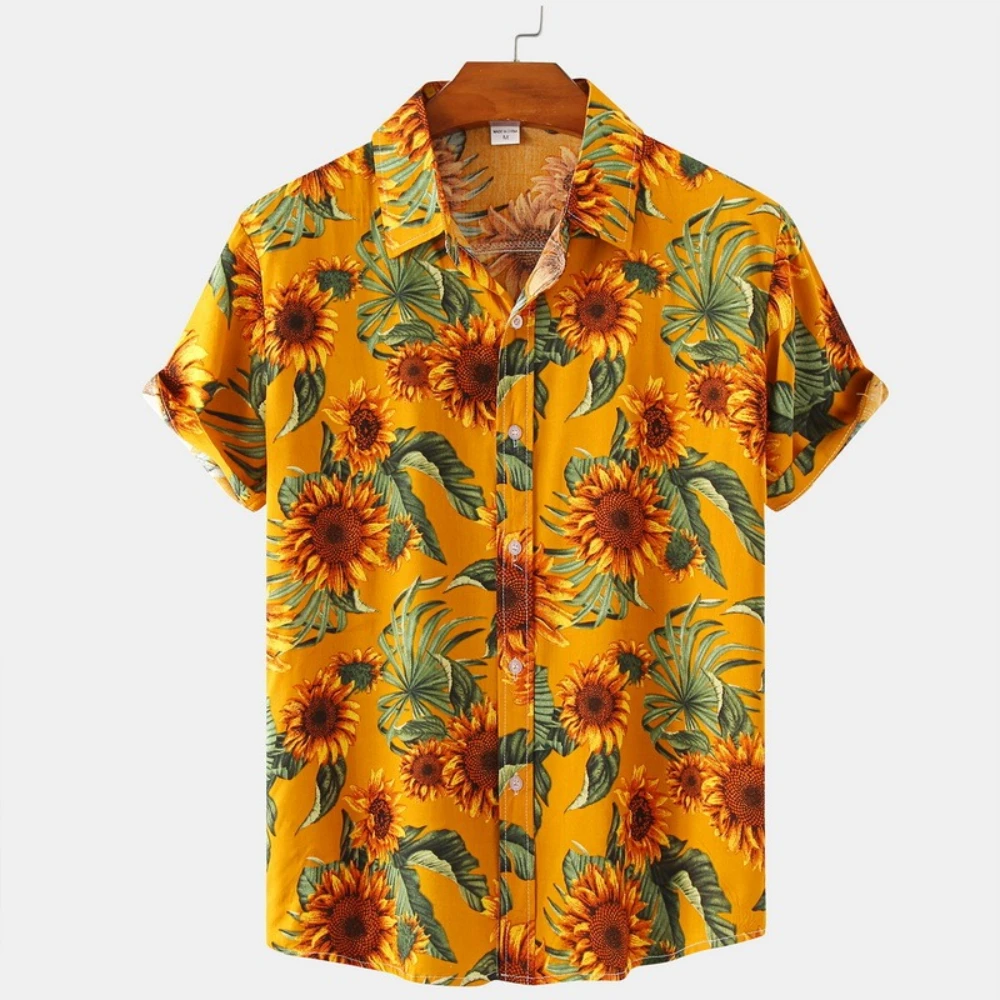 

Camisas con estampado de girasol para hombre, camisas de playa a la moda, Tops Hawaianos para vacaciones, ropa de fiesta 2022