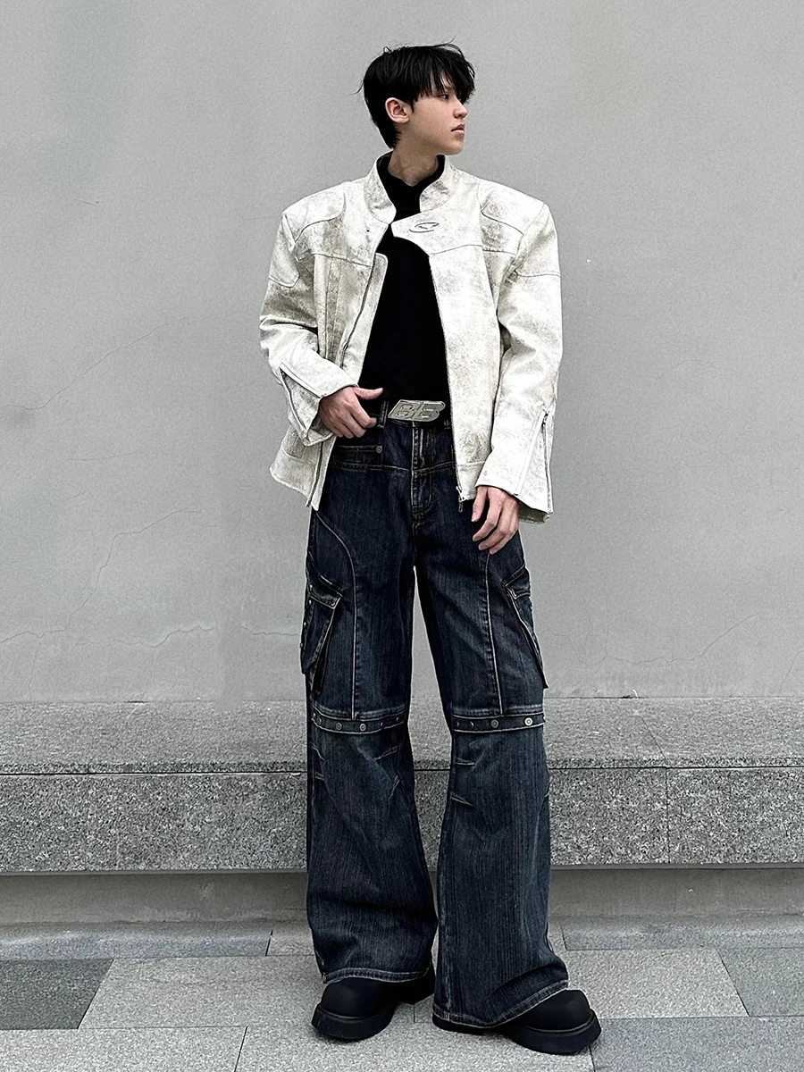 REDDACHiC Heavy Industry Deconstructed Men Cargo Pants Studded Pocket Patchwork Vintage Wash Y2k Baggy Jeans Hip Hop Streetwear 4