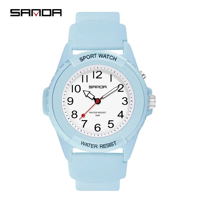 SANDA Women Watch Sports Watch Quartz 50M Waterproof Blue Silicone Strap Luminous Dial Fashion Womens Watches Reloj Mujer 6018