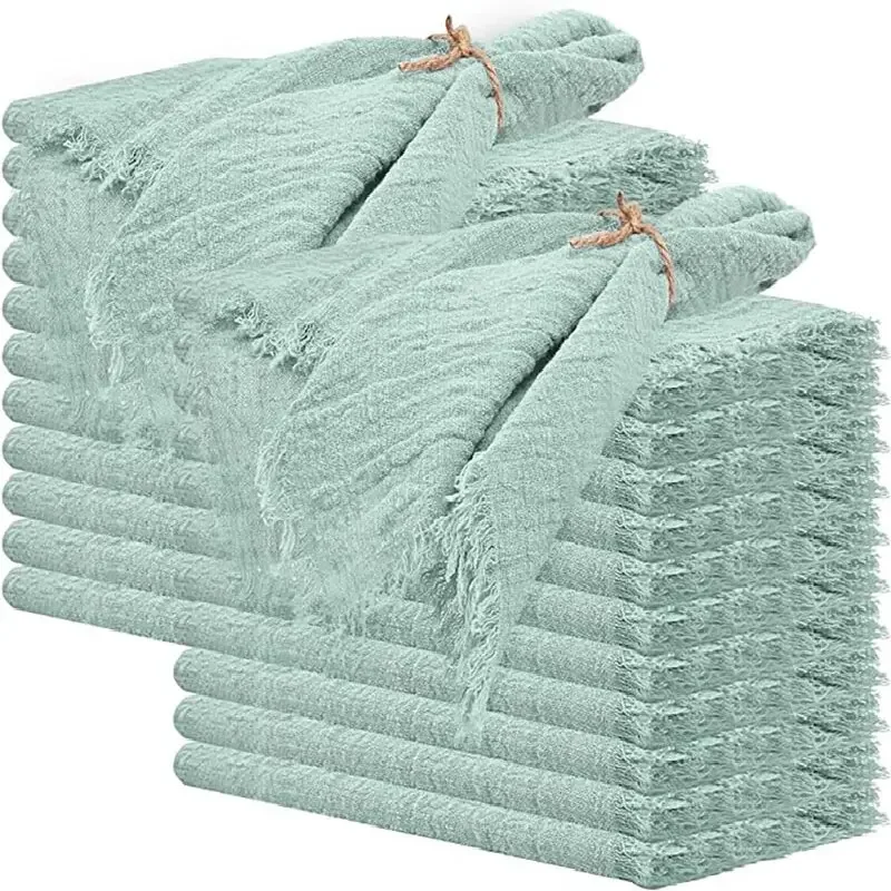 

24 Pcs Handmade Cloth Napkins with Fringe12.5x12.5 Inches Reusable Soft Rustic Cotton Dinner Napkins for Wedding Party Dinner