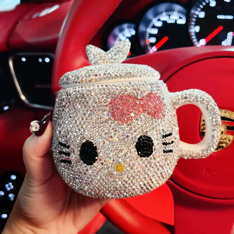 

Lovely Cat Ceramic Mug With Scoop Lid Handle Cute Rhinestones Water Cup Heat-resistant Coffee Milk Drinkware Student Women Gifts