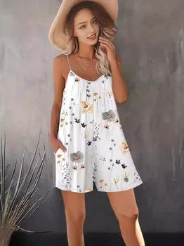 2025 Spring/Summer Casual Women's Strap Shorts Autumn New Hot-selling Printed Sleeveless Jumpsuit for Women ... 1