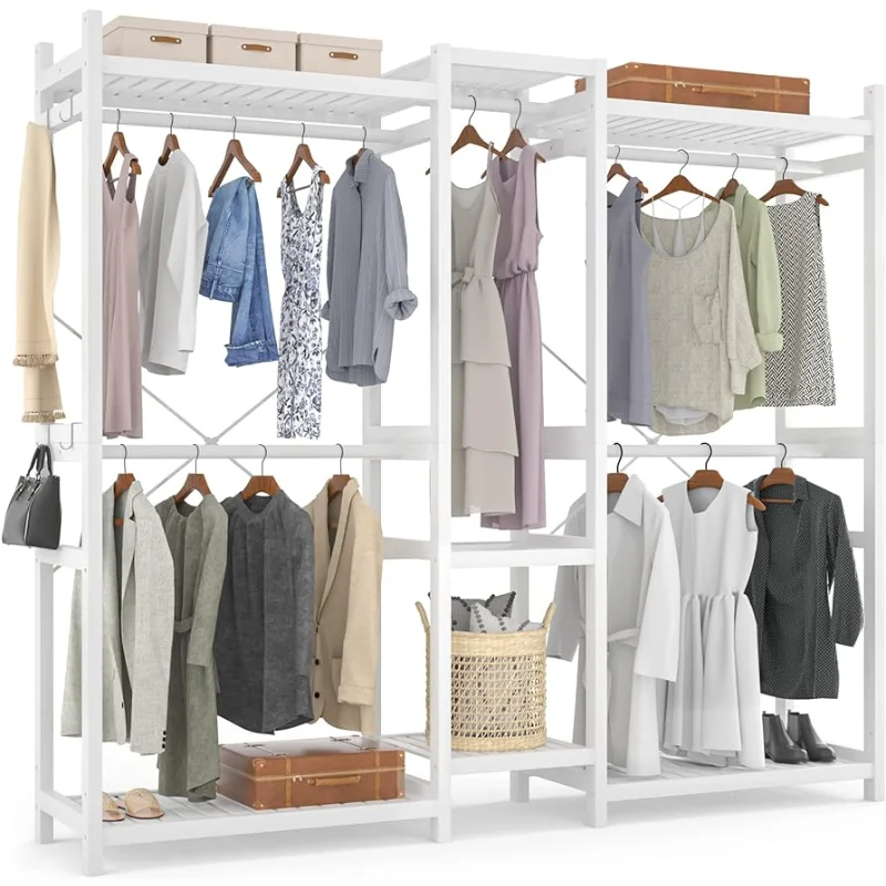 

Homykic Bamboo Clothes Rack, Large Closet System Clothing Rack for Hanging Clothes, Freestanding Garment Rack with Shelves and 5