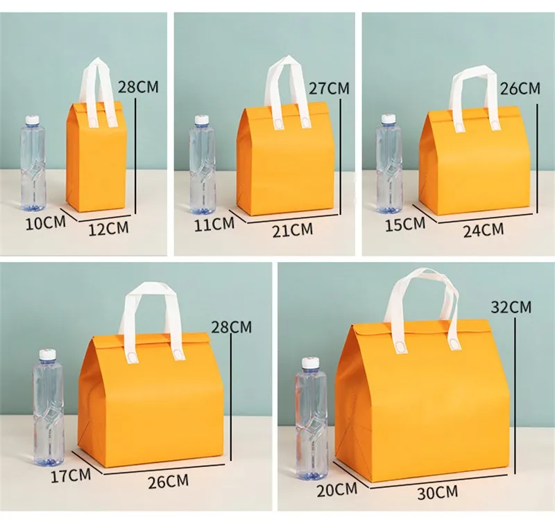 10pcs Non-Woven Insulated Tote Bags – Reusable Thermal Cooler Pouches for Food, Cake, D... - SKU NITB2302 - UGI Packaging