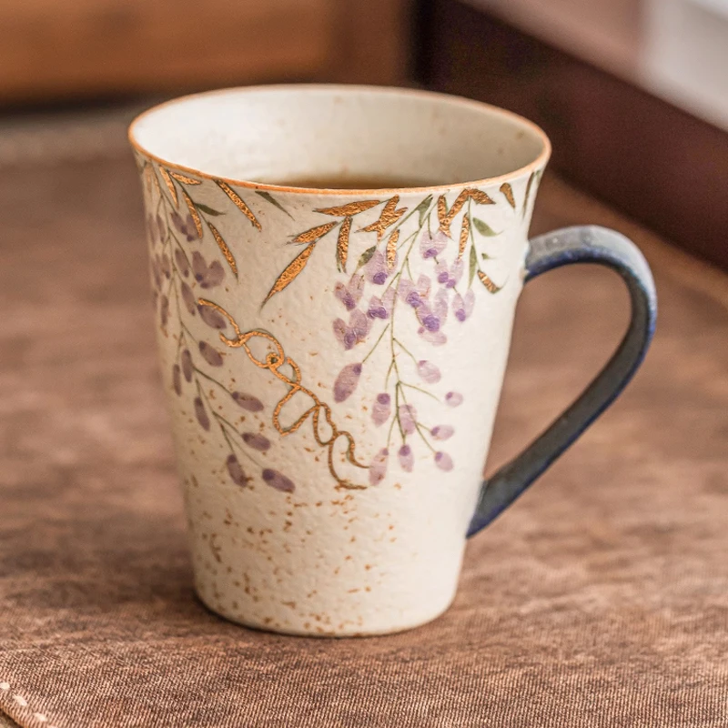 Chinese Style Ceramic Gift Cute Mug, Home Personal Office Creative Hand Drawn Flower Patterns, Milk Water Coffee Cup, 169ml, 1Pc