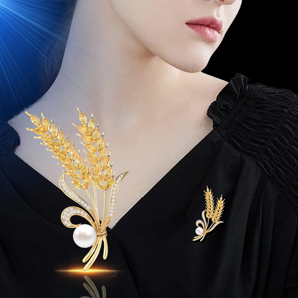 

Luxury Crystal Wheat Ear Brooch For Women Men Suit Collar Label Brooches Silk Scarf Buckle Pin Brooch Party Jewelry Gift