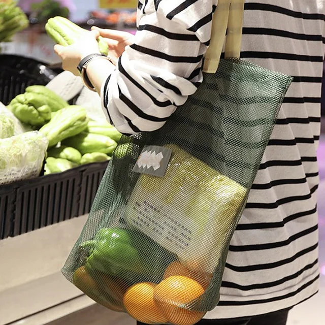 Hordozható Bevásárló Táska Újrafelhasználható Tárolóháló Táskák Mosható Kézitáska Élelmiszerbolt Gyümölcs Zöldség Üreges Nettó Fokhagyma Hagyma Szervező - Image 4