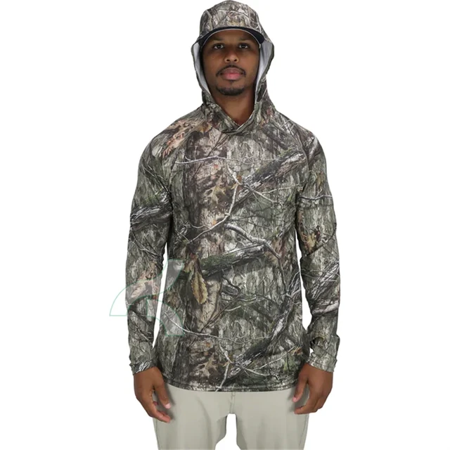 AFTCO Sun Protection Fishing Shirts Camouflage Pretender Hooded