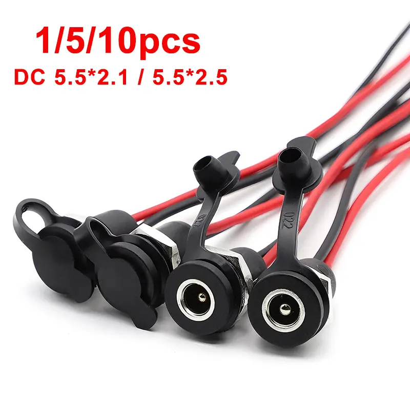 1/5/10pcs DC 5.5 X 2.1mm 5.5X2.5mm Battery DC Power Female Socket Waterproof Connector with 2 Pin 18AWG Pigtail Wire Cable DIY image 1