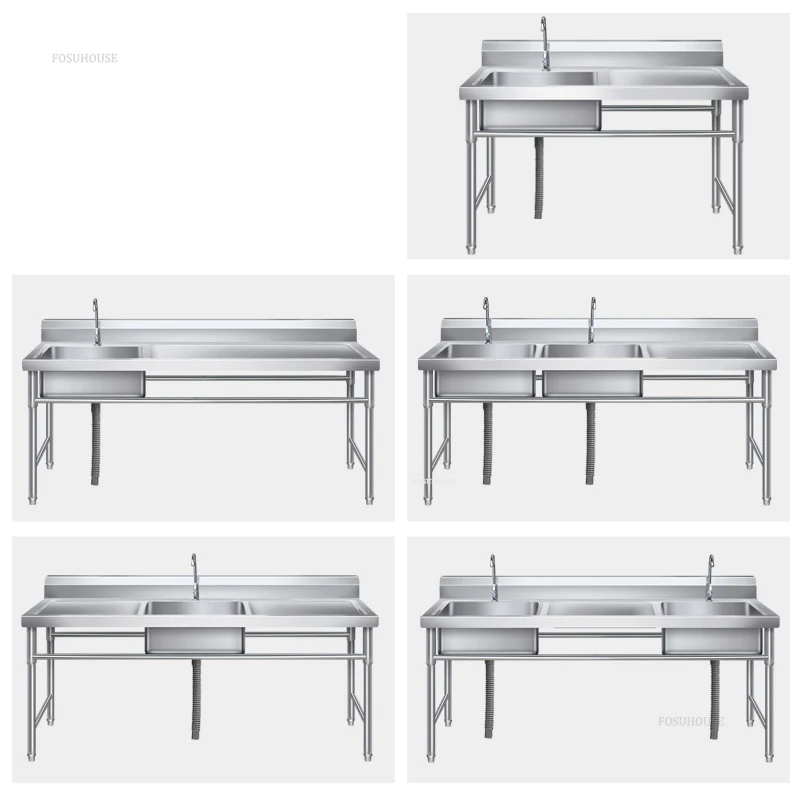Outdoor Kitchen Sinks Commercial Stainless Steel Dishwashing Sink Hotel Canteen Floor-standing Vegetable Washbasin Washing Sinks