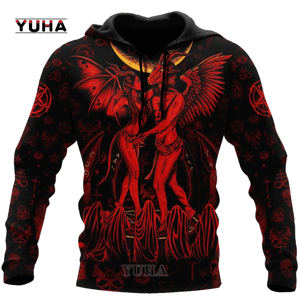 thumbnail image 1 of Sudadera con capucha y sudadera con estampado 3D de tatuaje de calavera roja oscura para hombre, sudadera unisex de primavera y otoño, ropa deportiva informal, 1 of 5