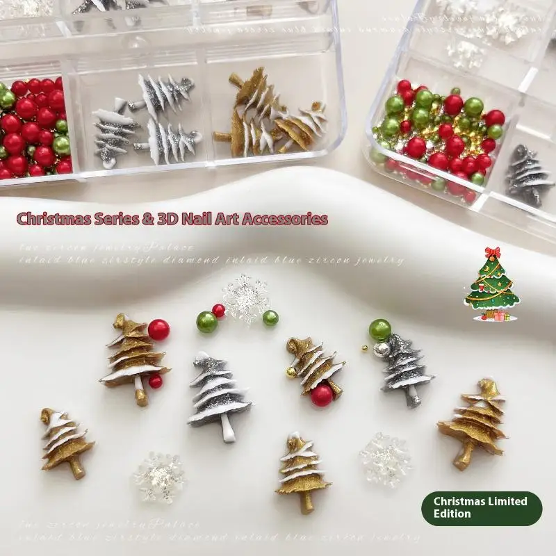 Christmas 3D Resin Nail Charms - Colorful Christmas Tree Snowflakes Nail Decorations for DIY Manicure Salon Glamour