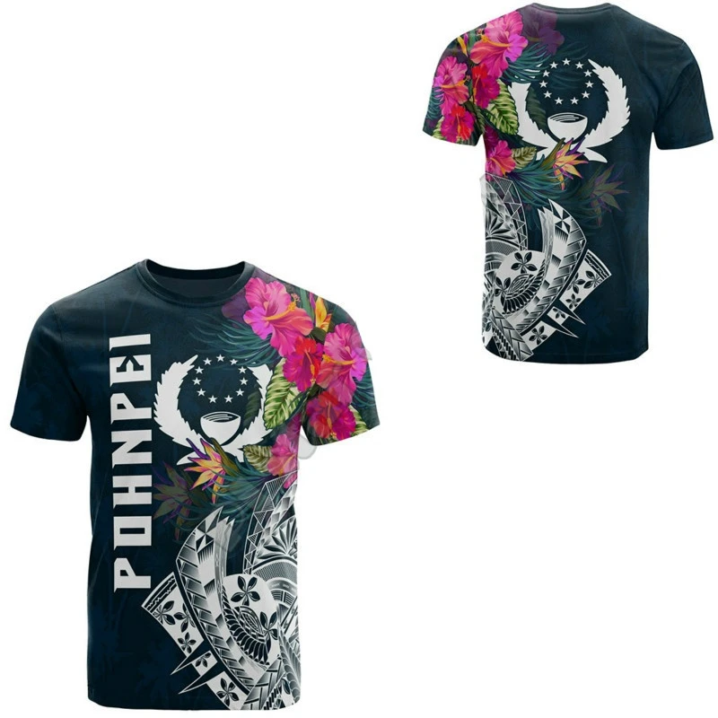 

POHNPEI 3D Streetwear Tee Men Women Summer 3D Print Polynesian Streetwear Short Sleeve Vintage Loose Tee